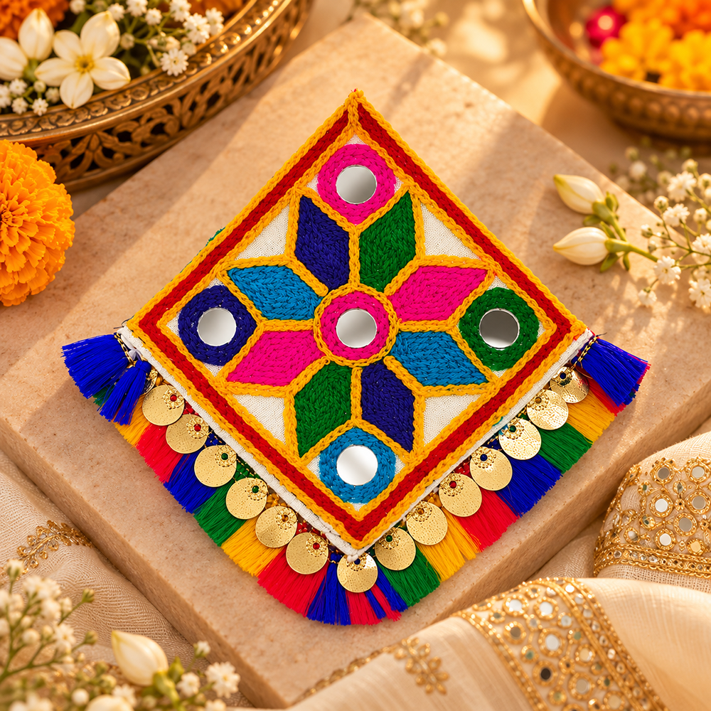 The99Jewel Garba Special Colourful Mirror & Colorful Tassel Hair Clip for Women