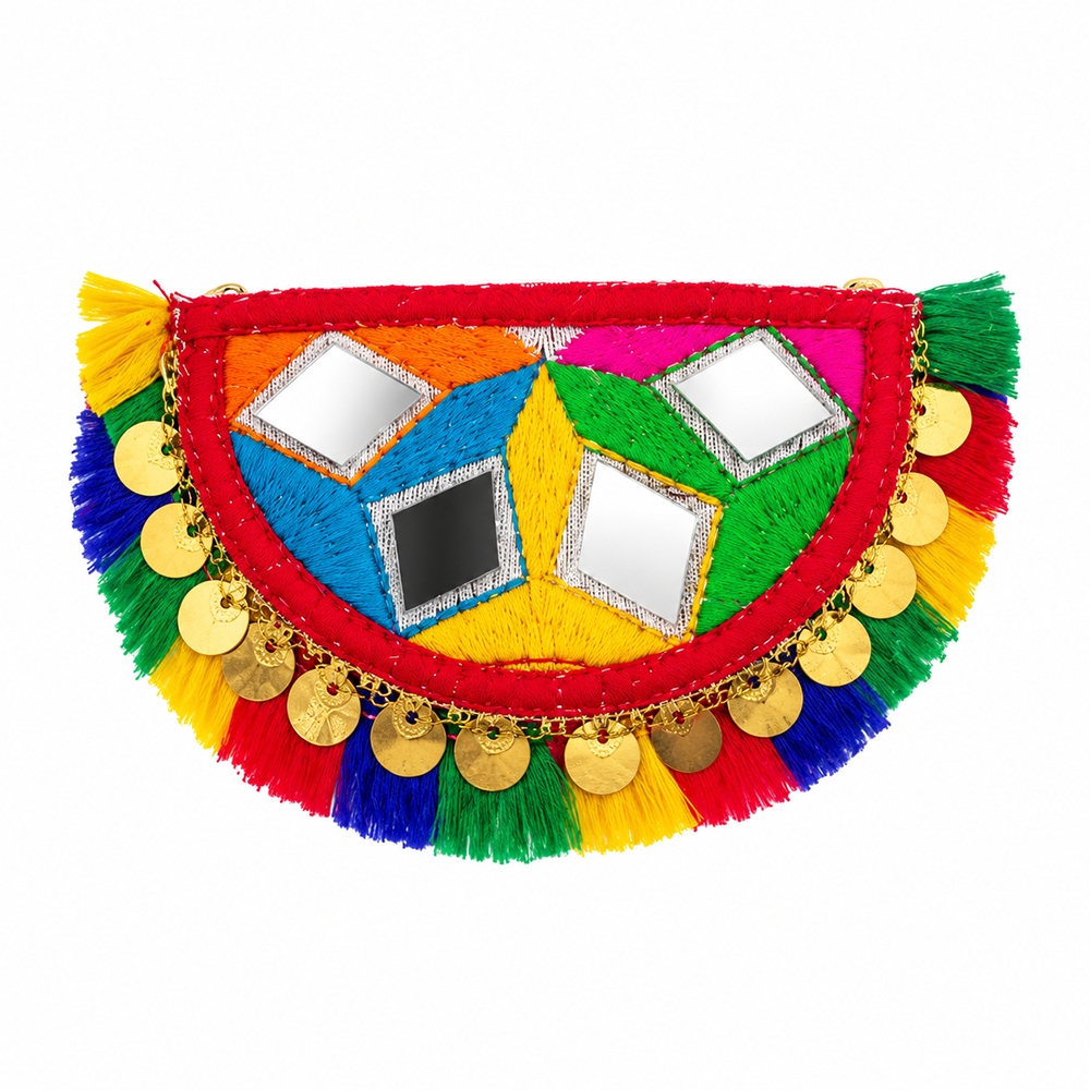 The99Jewel Garba Special Colourful Mirror & Colorful Tassel Hair Clip for Women