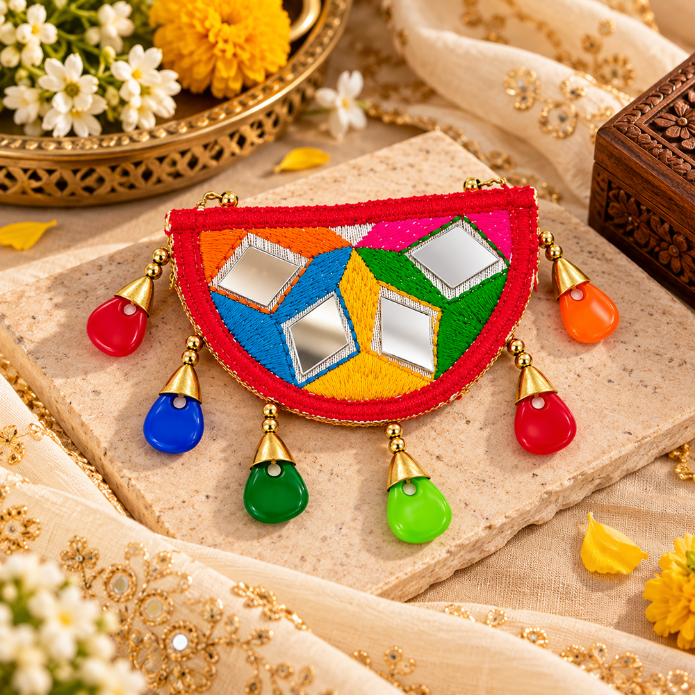 The99Jewel Garba Special Colourful Mirror & Colorful Charms Hair Clip for Women