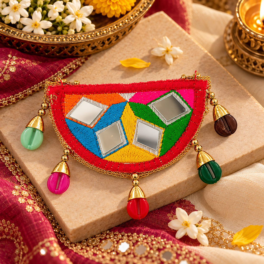 The99Jewel Garba Special Colourful Mirror & Colorful Shell Hair Clip for Women