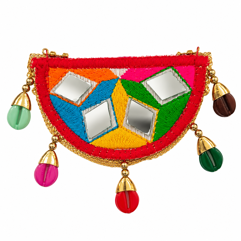 The99Jewel Garba Special Colourful Mirror & Colorful Shell Hair Clip for Women