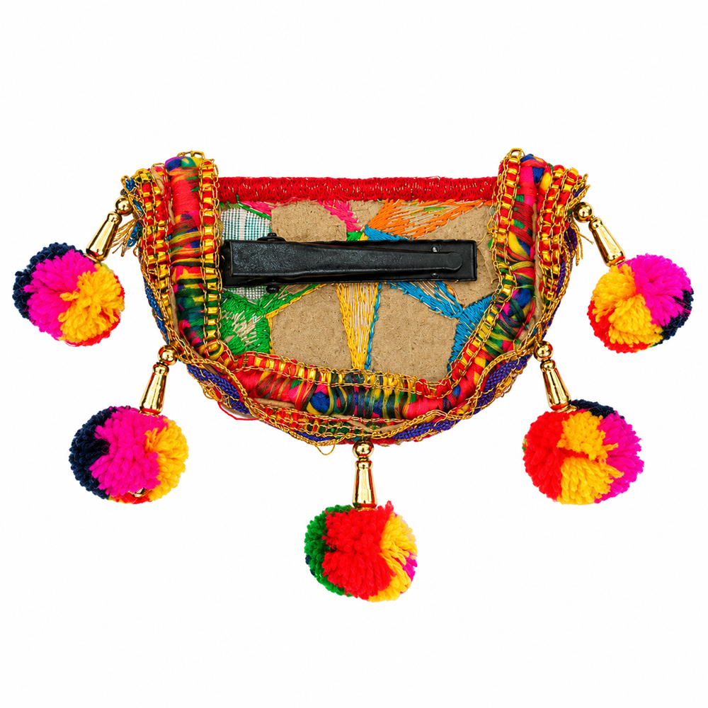 The99Jewel Garba Special Colourful Mirror & Colorful Pom pom Hair Clip for Women