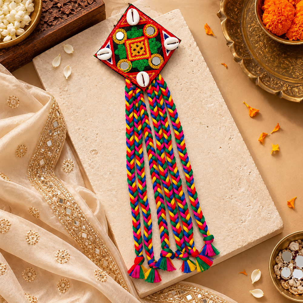 The99Jewel Handcrafted Multi-Color Navratri Hair Choti / Braid Paranda Mirror And Shell Work For Women & Girls