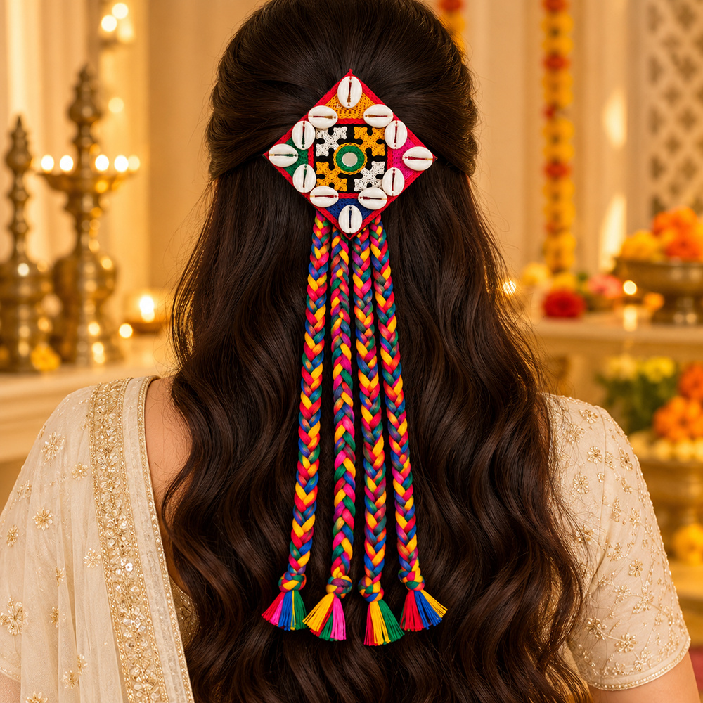The99Jewel Handcrafted Multi-Color Navratri Hair Choti / Braid Paranda Mirror And Shell Work For Women & Girls