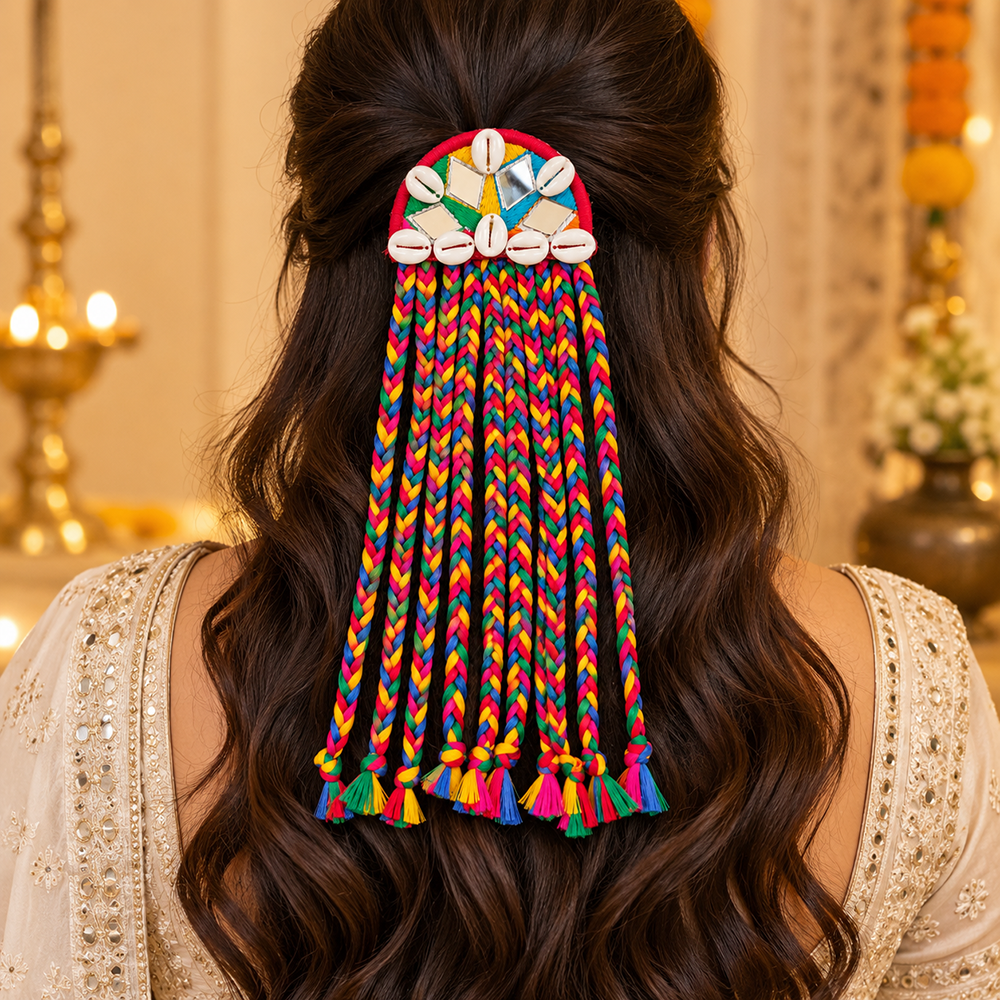 The99Jewel Handcrafted Multi-Color Navratri Hair Choti / Braid Paranda Mirror And Shell Work For Women & Girls