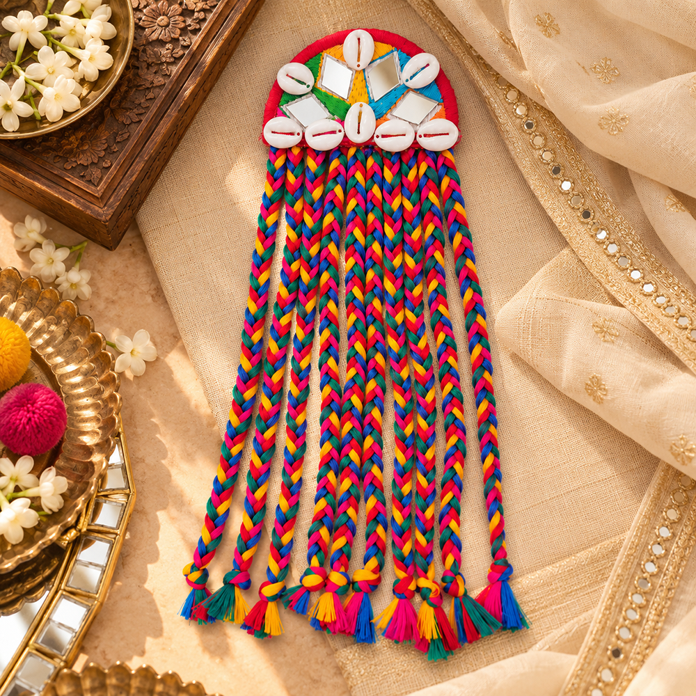 The99Jewel Handcrafted Multi-Color Navratri Hair Choti / Braid Paranda Mirror And Shell Work For Women & Girls