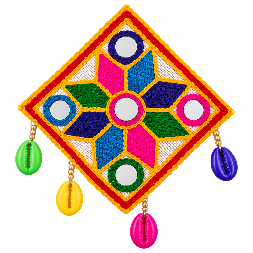 The99Jewel Garba Special Colourful Mirror & Colorful Shell Hair Clip for Women