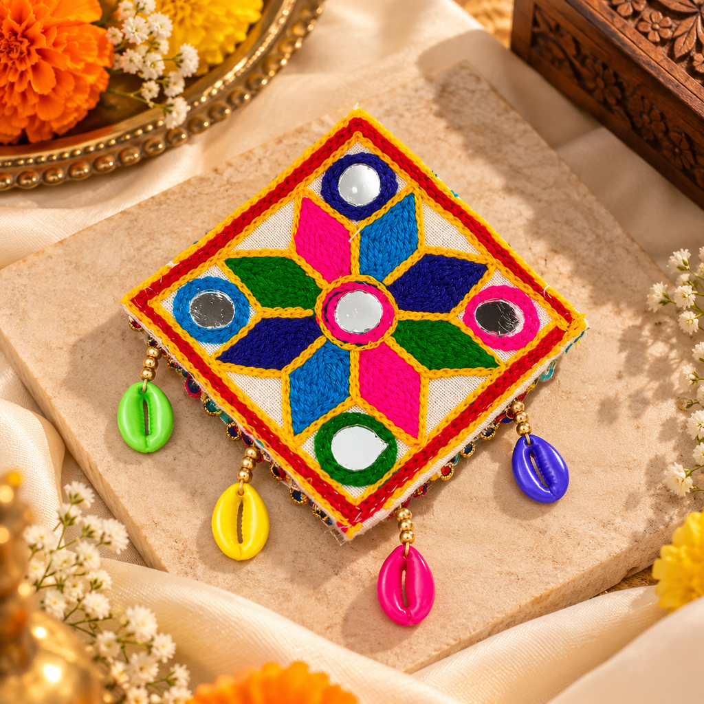 The99Jewel Garba Special Colourful Mirror & Colorful Shell Hair Clip for Women
