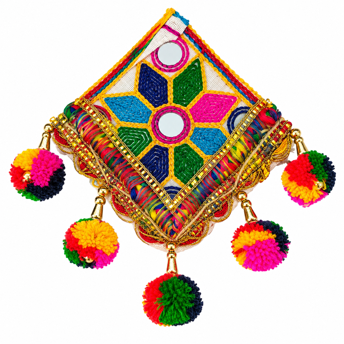The99Jewel Garba Special Colourful Mirror & Colorful Pom Pom Hair Clip for Women
