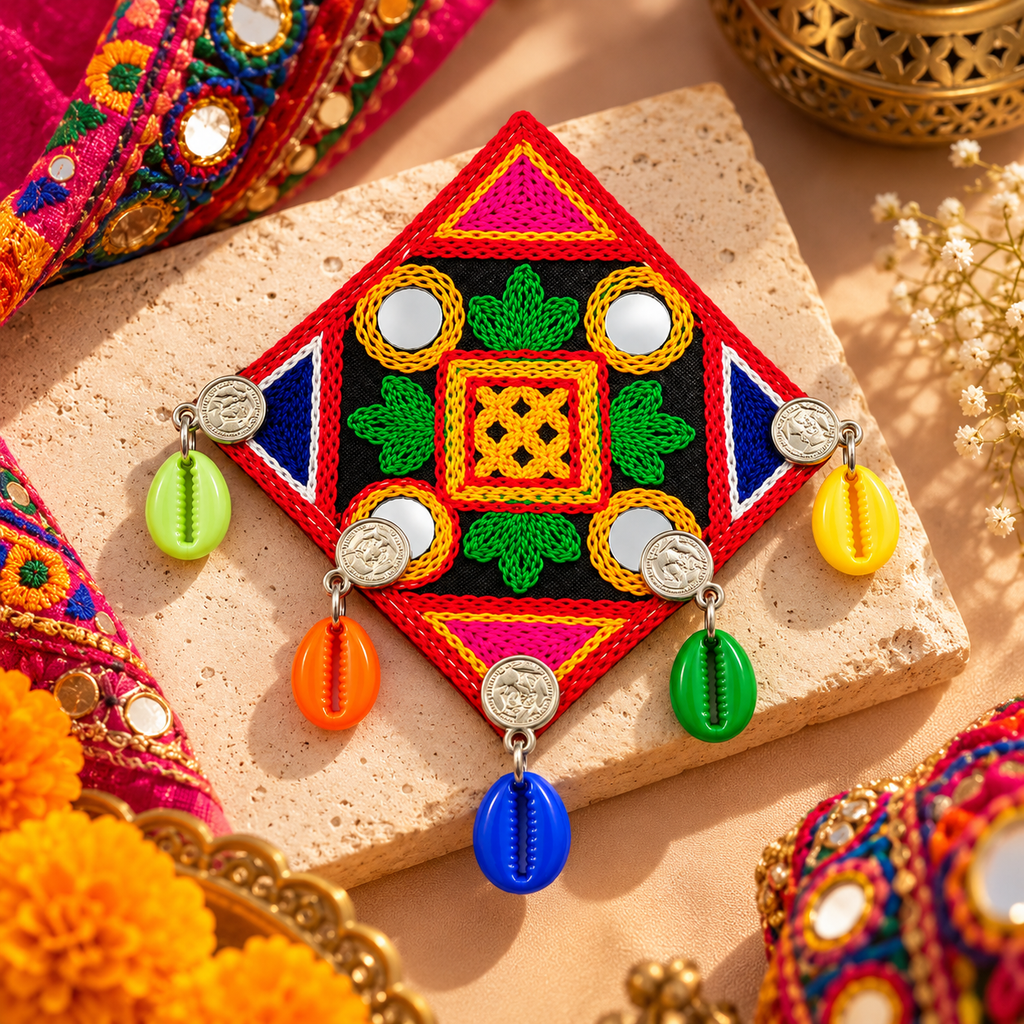 The99Jewel Garba Special Colourful Mirror & Colorful Shell Hair Clip for Women