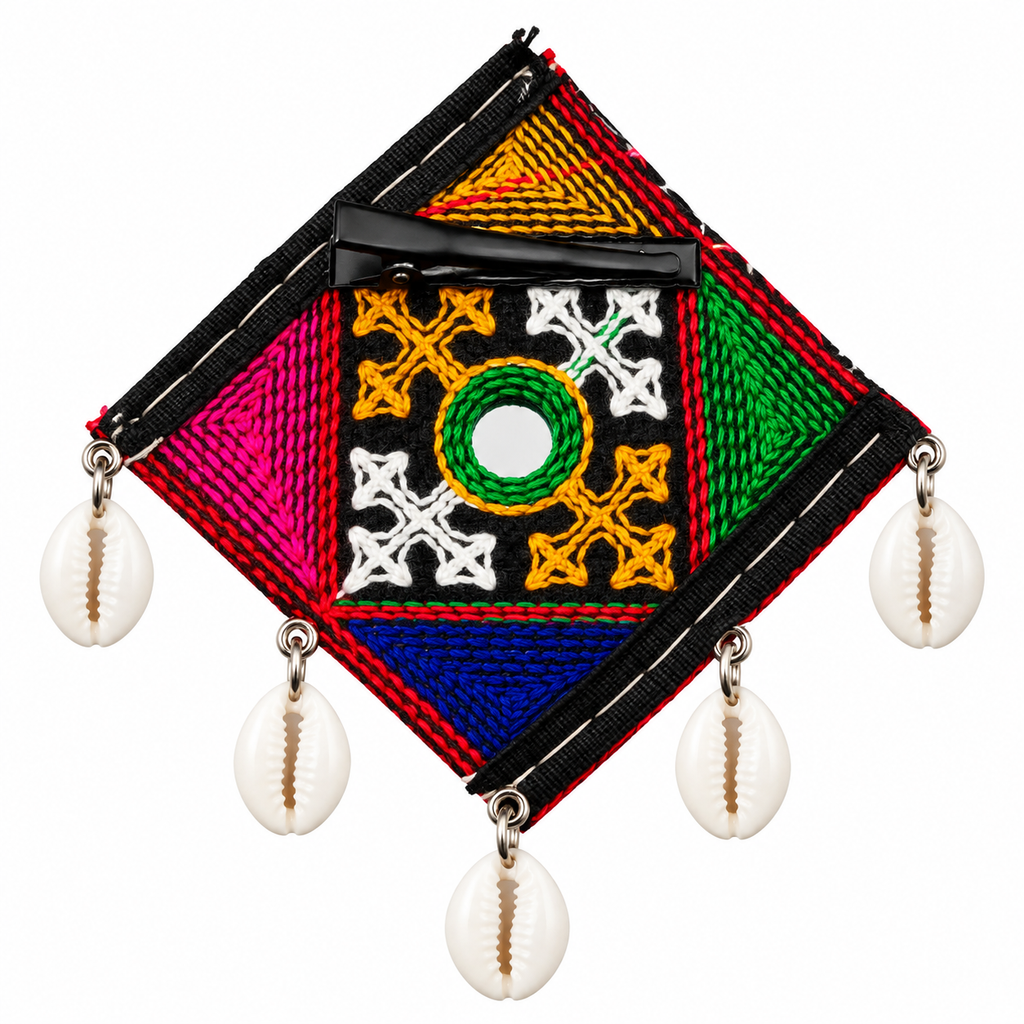 The99Jewel Garba Special Colourful Mirror & Shell and Charm  Hair Clip for Women