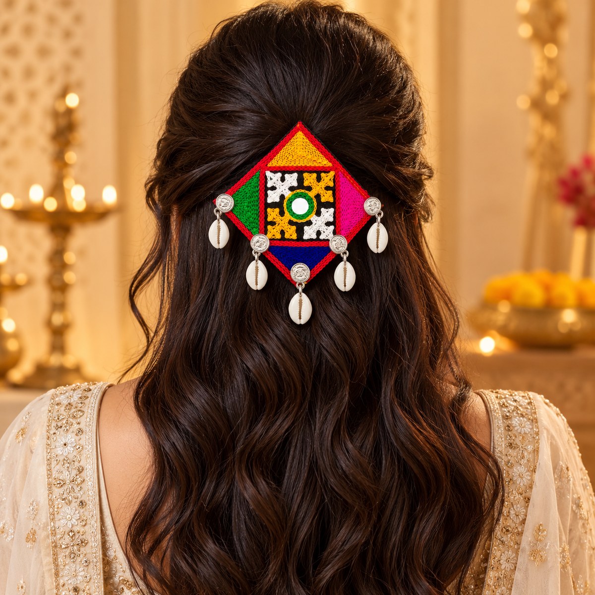 The99Jewel Garba Special Colourful Mirror & Shell and Charm  Hair Clip for Women
