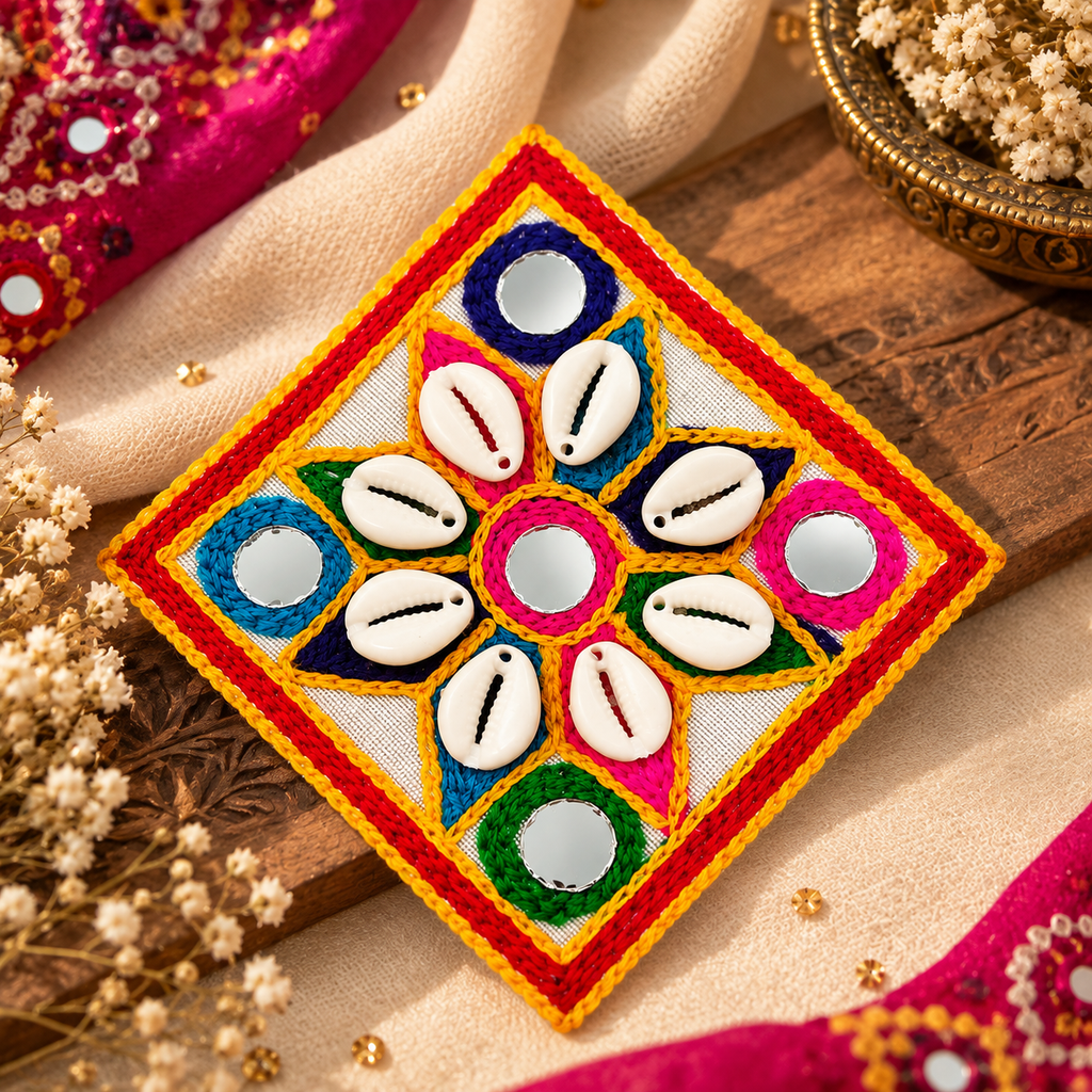 The99Jewel Garba Special Colourful Mirror & White Shell  Hair Clip for Women