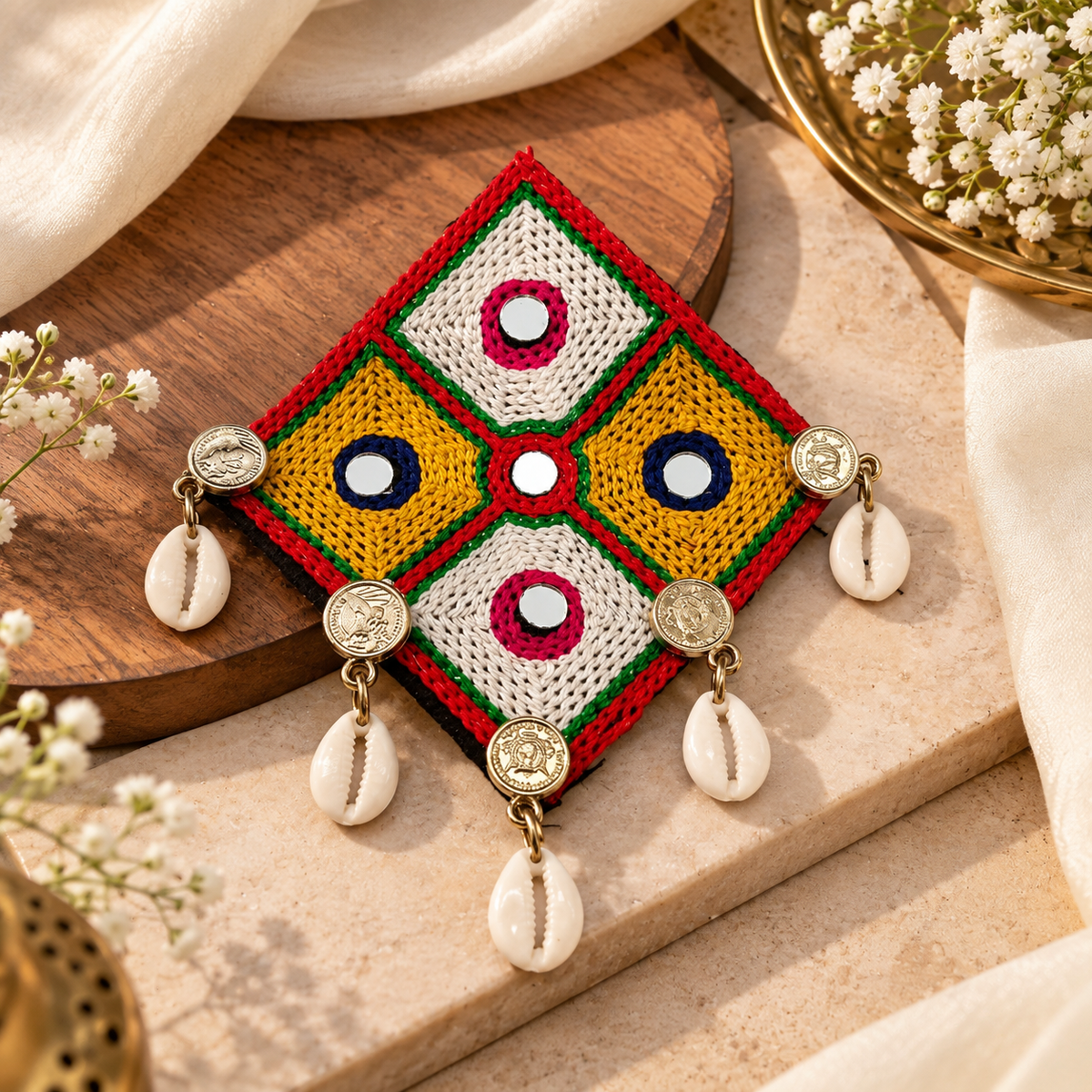 The99Jewel Garba Special Colourful Mirror & Shell and Charm  Hair Clip for Women