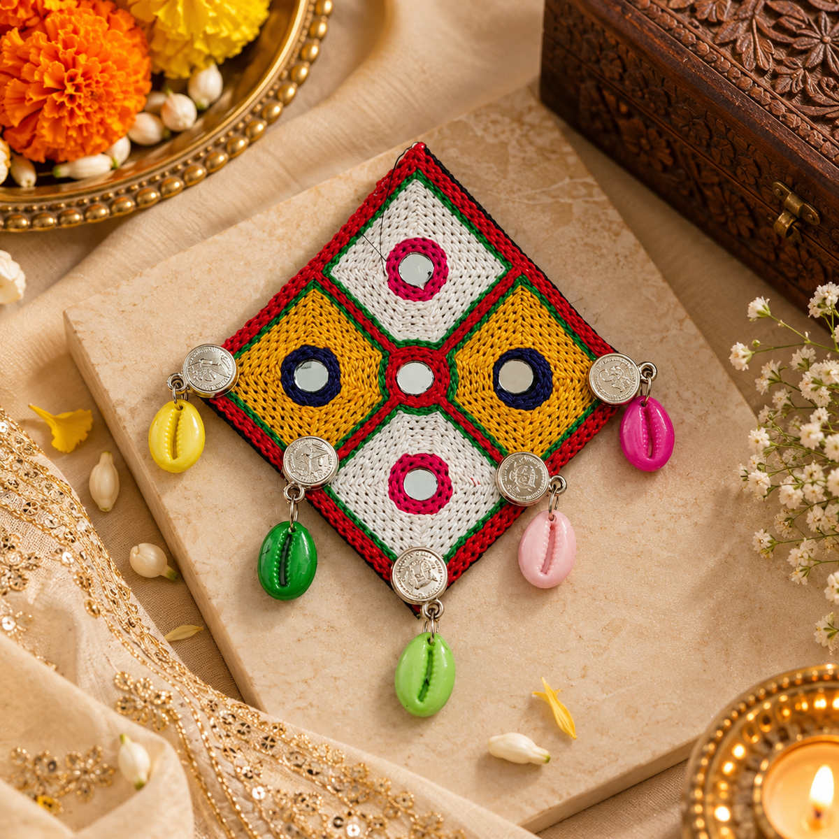 The99Jewel Garba Special Colourful Mirror & Shell and Charm  Hair Clip for Women