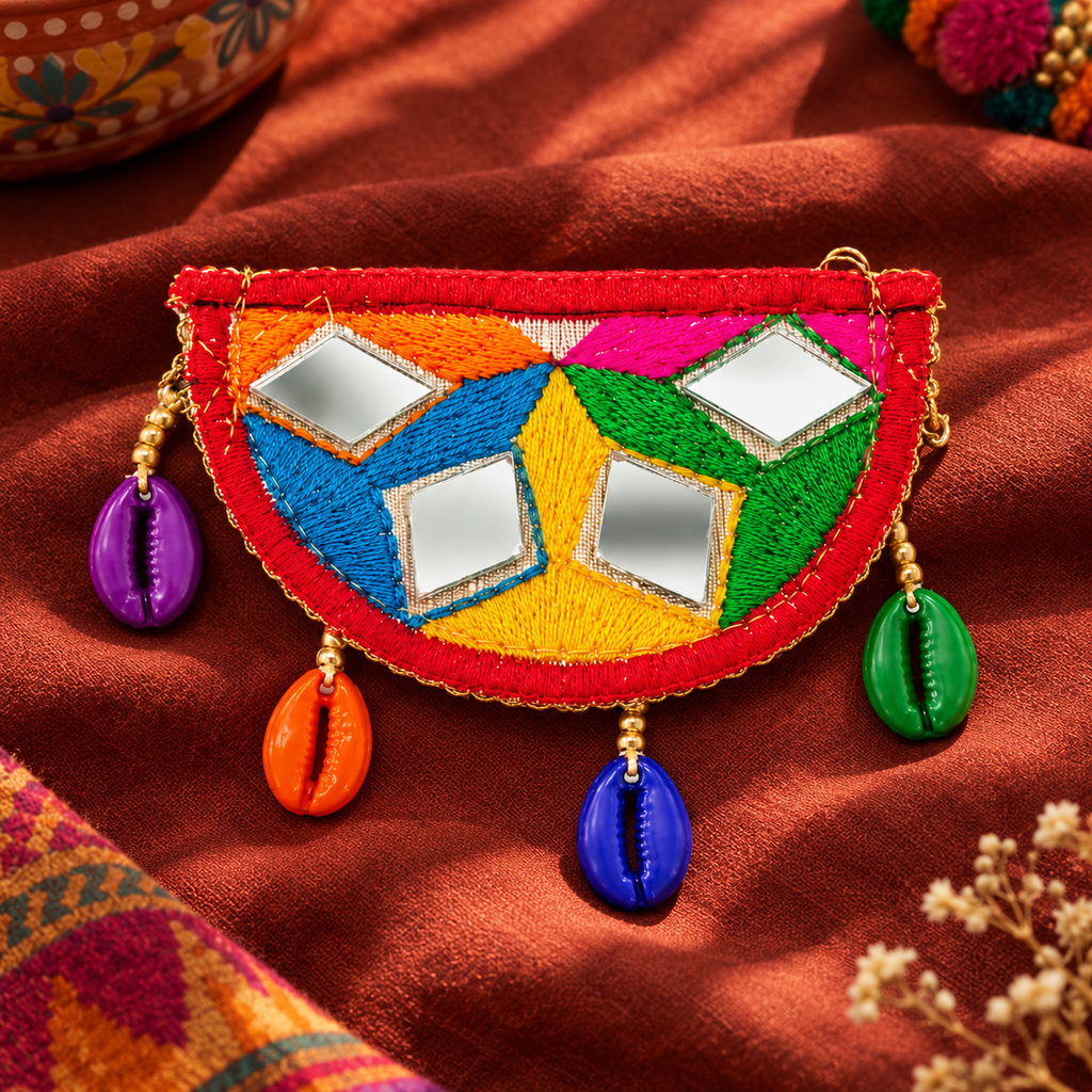 The99Jewel Garba Special Colourful Shell  & Mirror Hair Clip for Women
