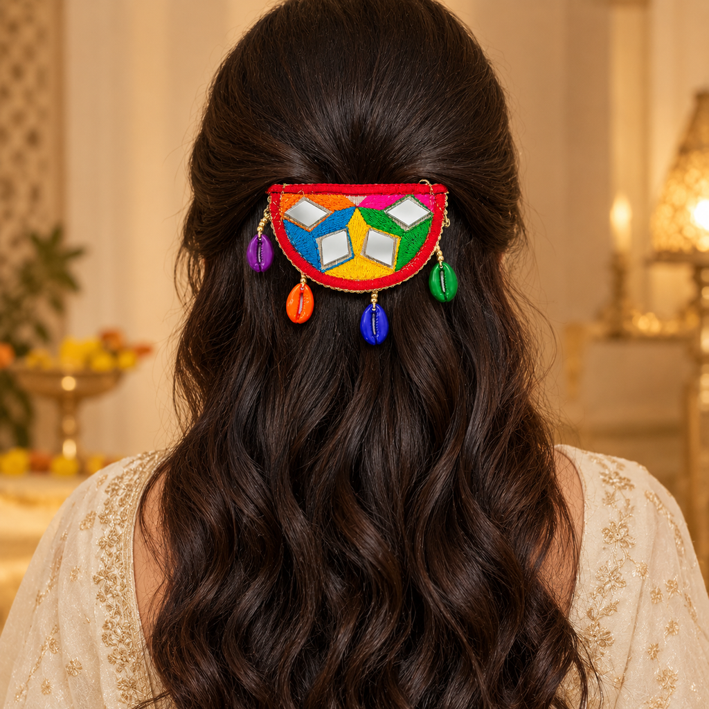 The99Jewel Garba Special Colourful Shell  & Mirror Hair Clip for Women