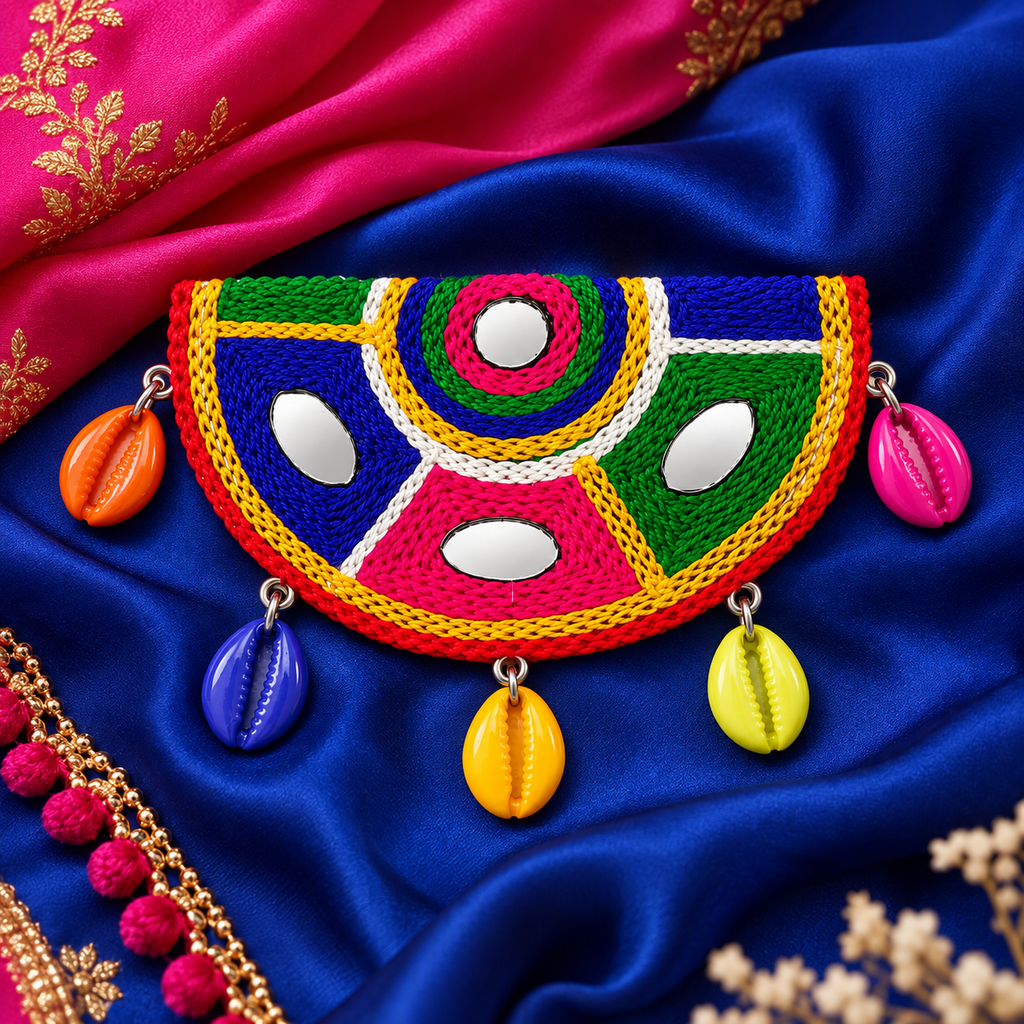 The99Jewel Garba Special Colourful Shell  & Mirror Hair Clip for Women