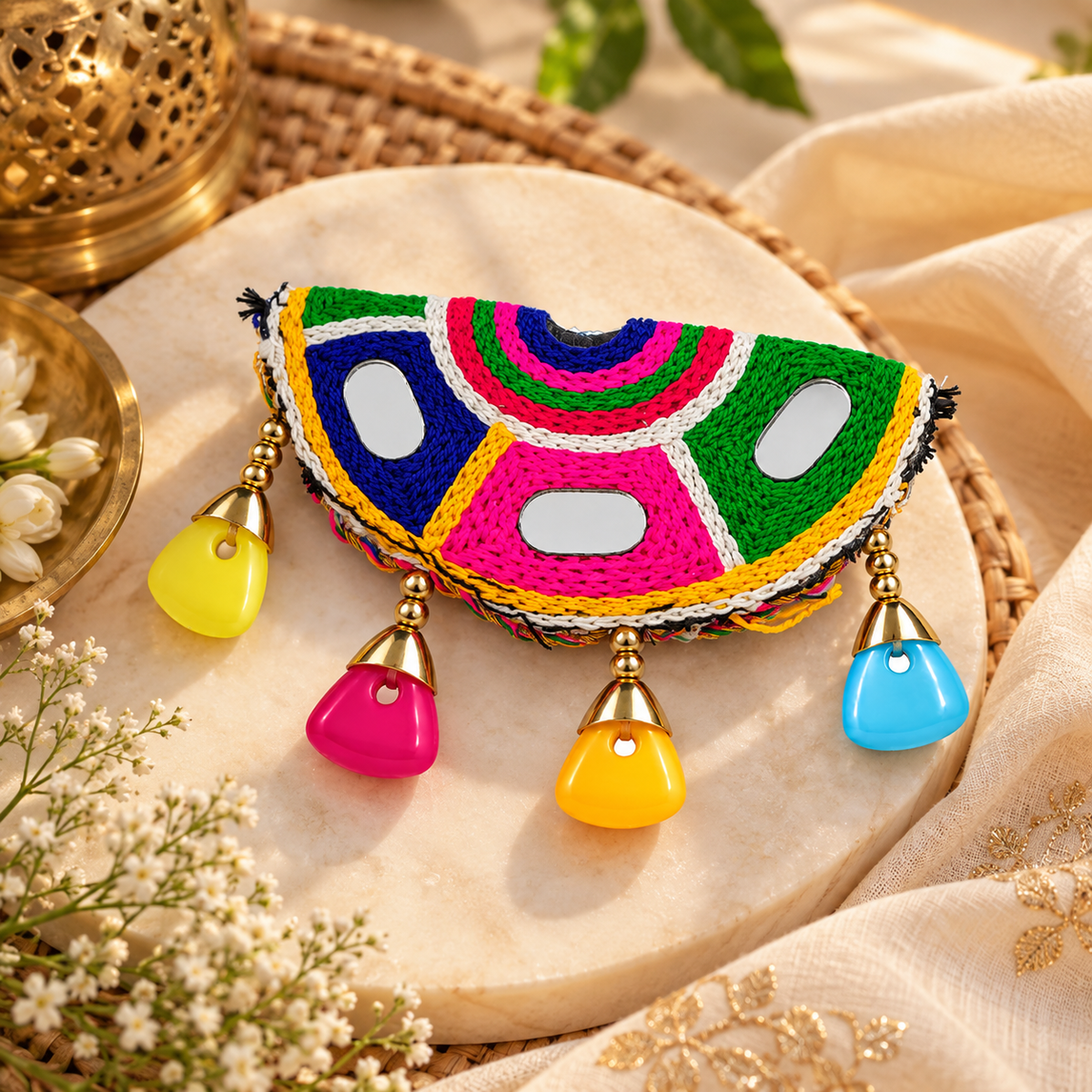 The99Jewel Garba Special Colourful Shell  & Mirror Hair Clip for Women