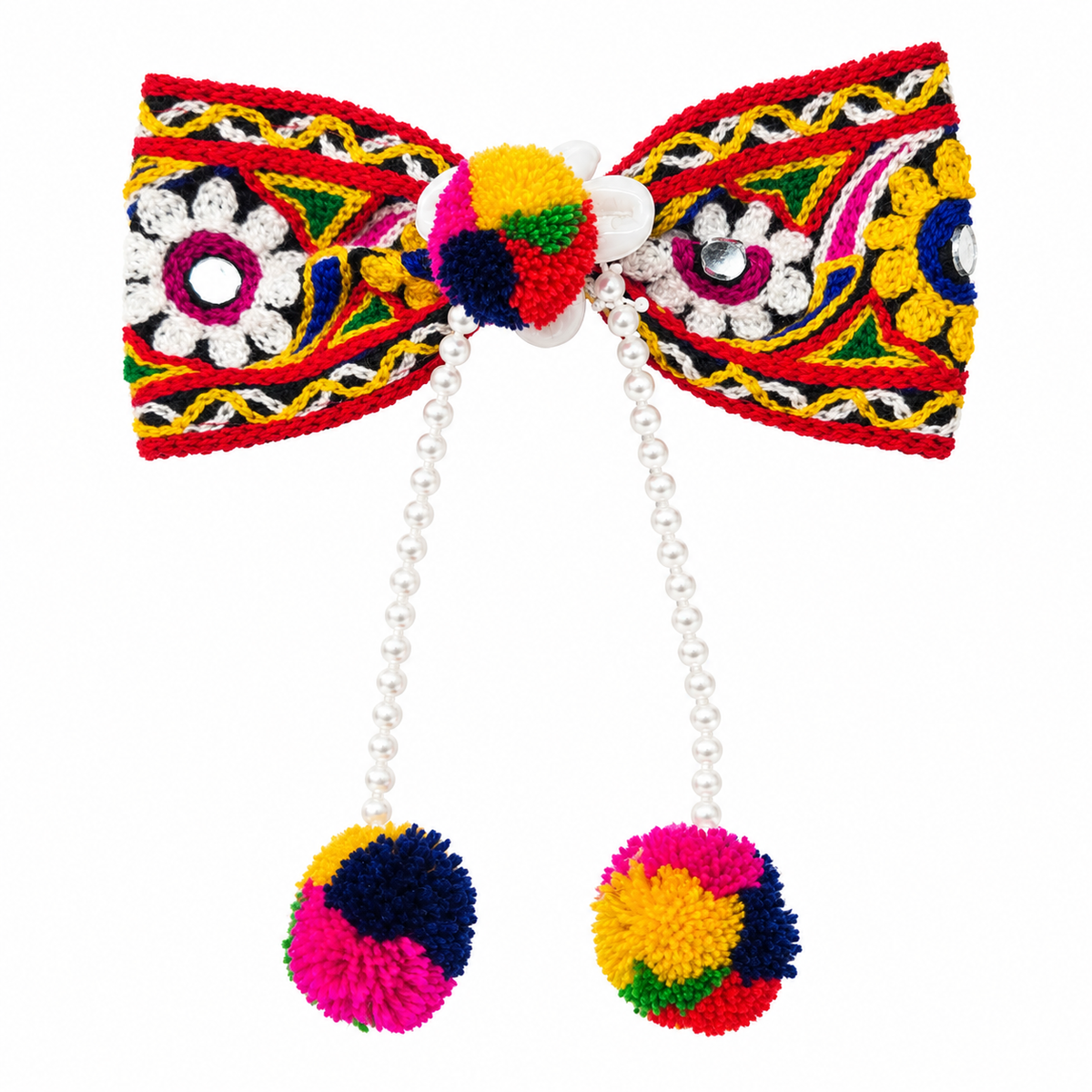 The99Jewel Navratri Bow Shape Hair Clip with Pearl & Shell Work | Festive Garba Hair Accessory for Women & Girls