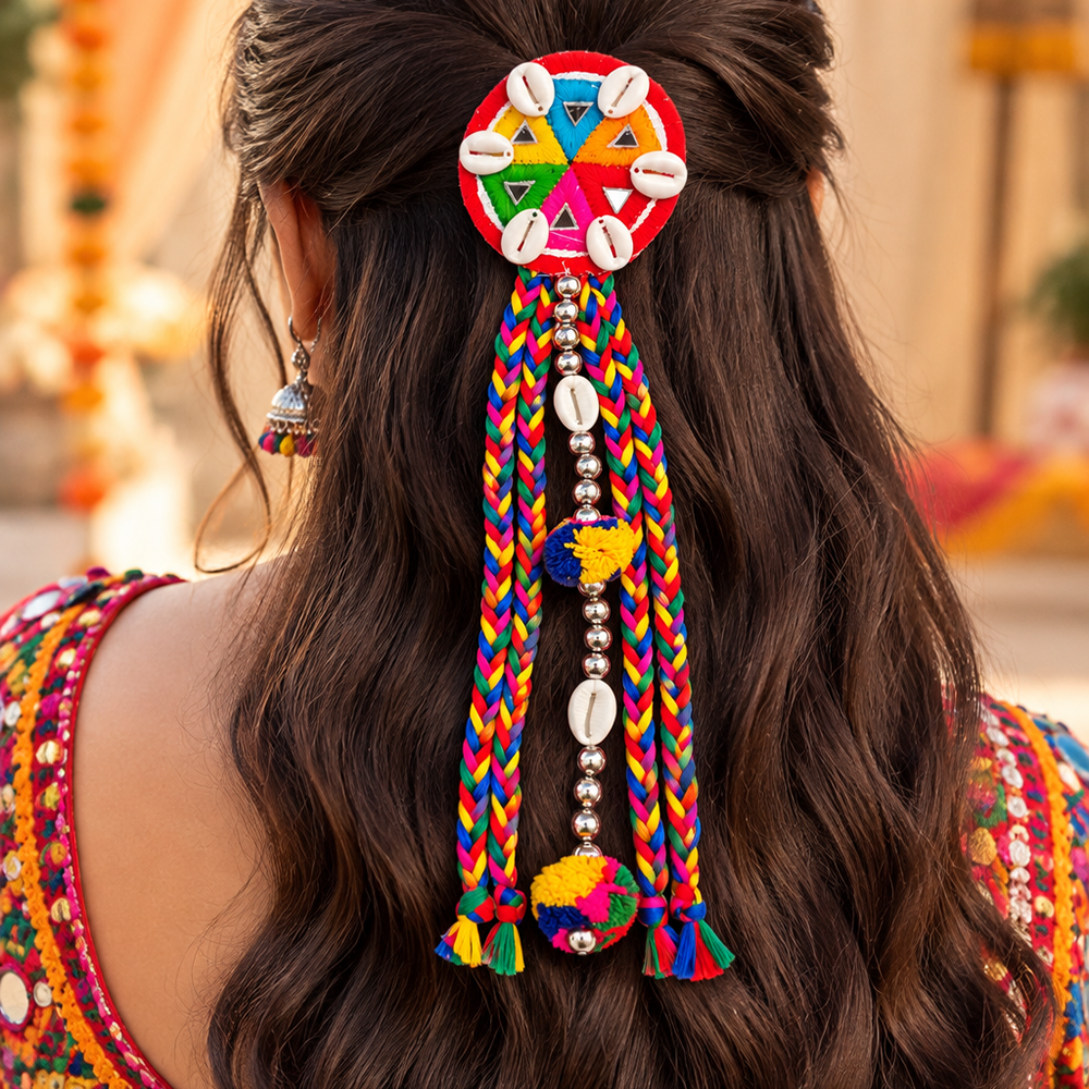 The99Jewel Handcrafted Multi-Color Hair Choti / Braid Paranda Mirror And Shell Work For Women & Girls