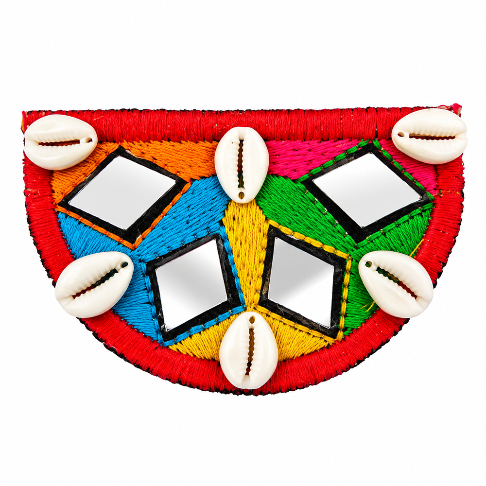 The99Jewel Traditional Mirror Work Hair Clip with Shell & Colourful Thread Detailing for Women