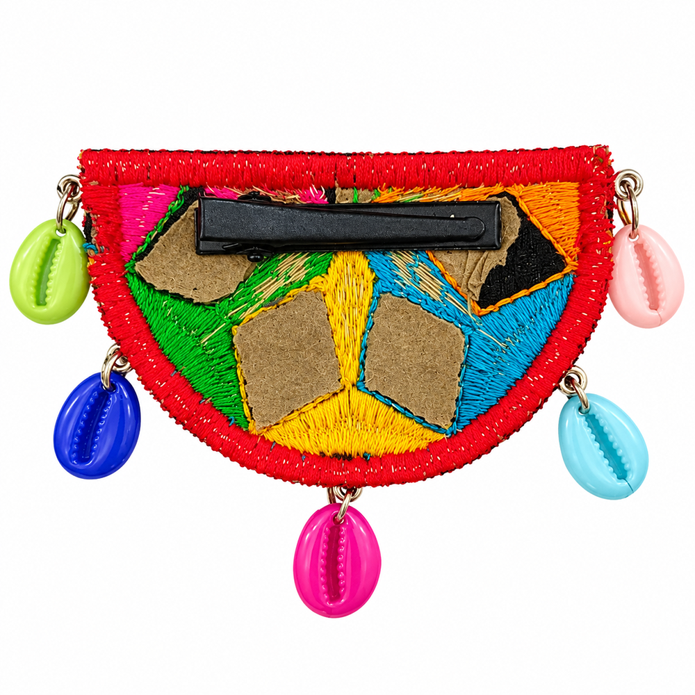 The99Jewel Traditional Mirror Work Hair Clip with Shell & Colourful Thread Detailing for Women