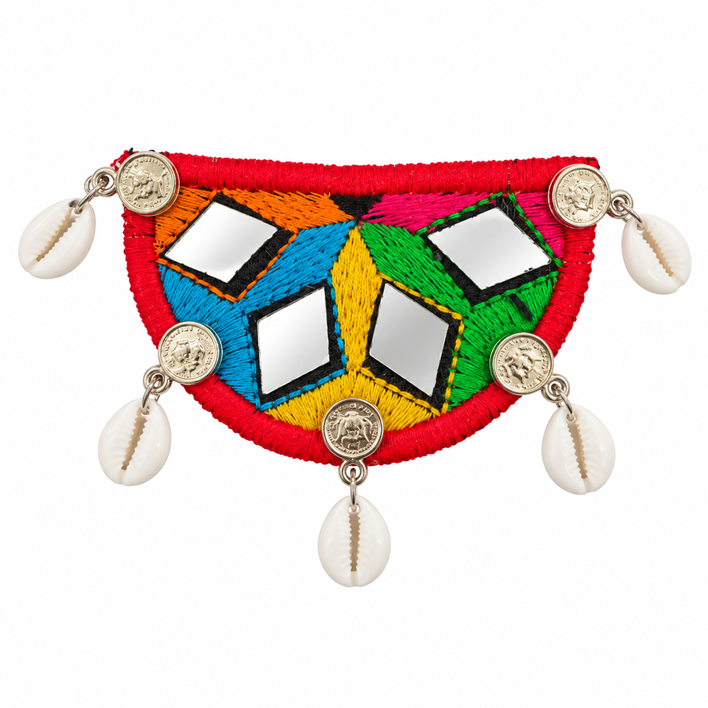 The99Jewel Traditional Mirror Work Hair Clip with Shell & Colourful Thread Detailing for Women