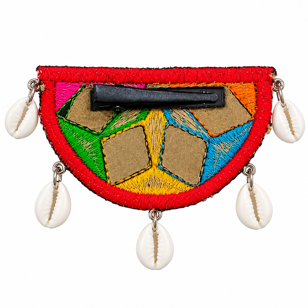 The99Jewel Traditional Mirror Work Hair Clip with Shell & Colourful Thread Detailing for Women