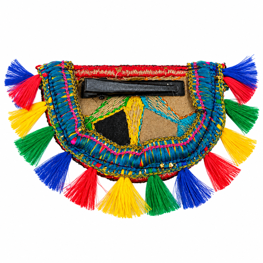 The99Jewel Traditional Mirror Work Hair Clip with Shell & Colourful Tassels Detailing for Women