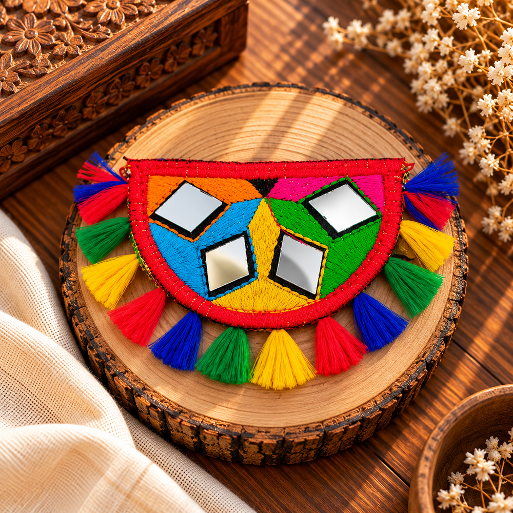 The99Jewel Traditional Mirror Work Hair Clip with Shell & Colourful Tassels Detailing for Women