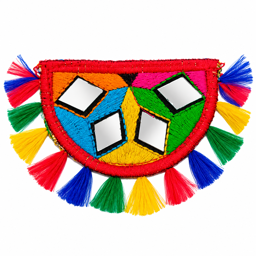 The99Jewel Traditional Mirror Work Hair Clip with Shell & Colourful Tassels Detailing for Women