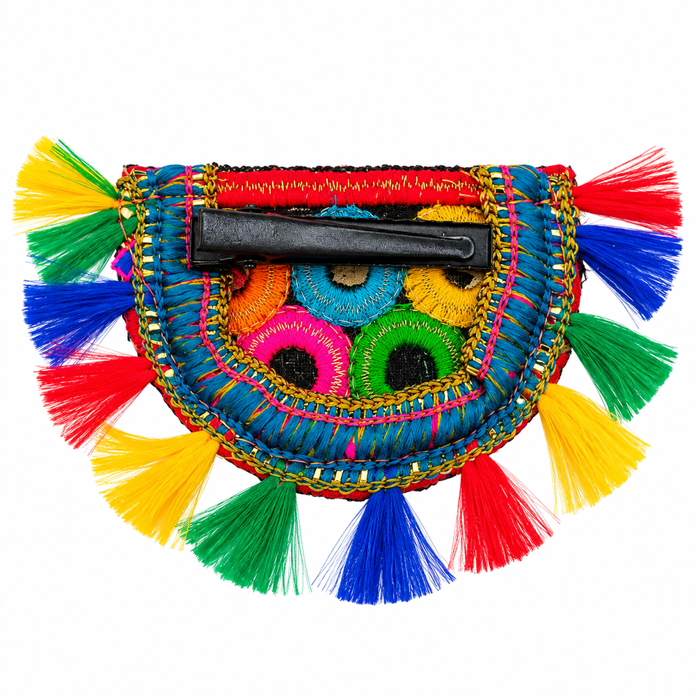 The99Jewel Traditional Mirror Work Hair Clip with Shell & Colourful Tassels Detailing for Women