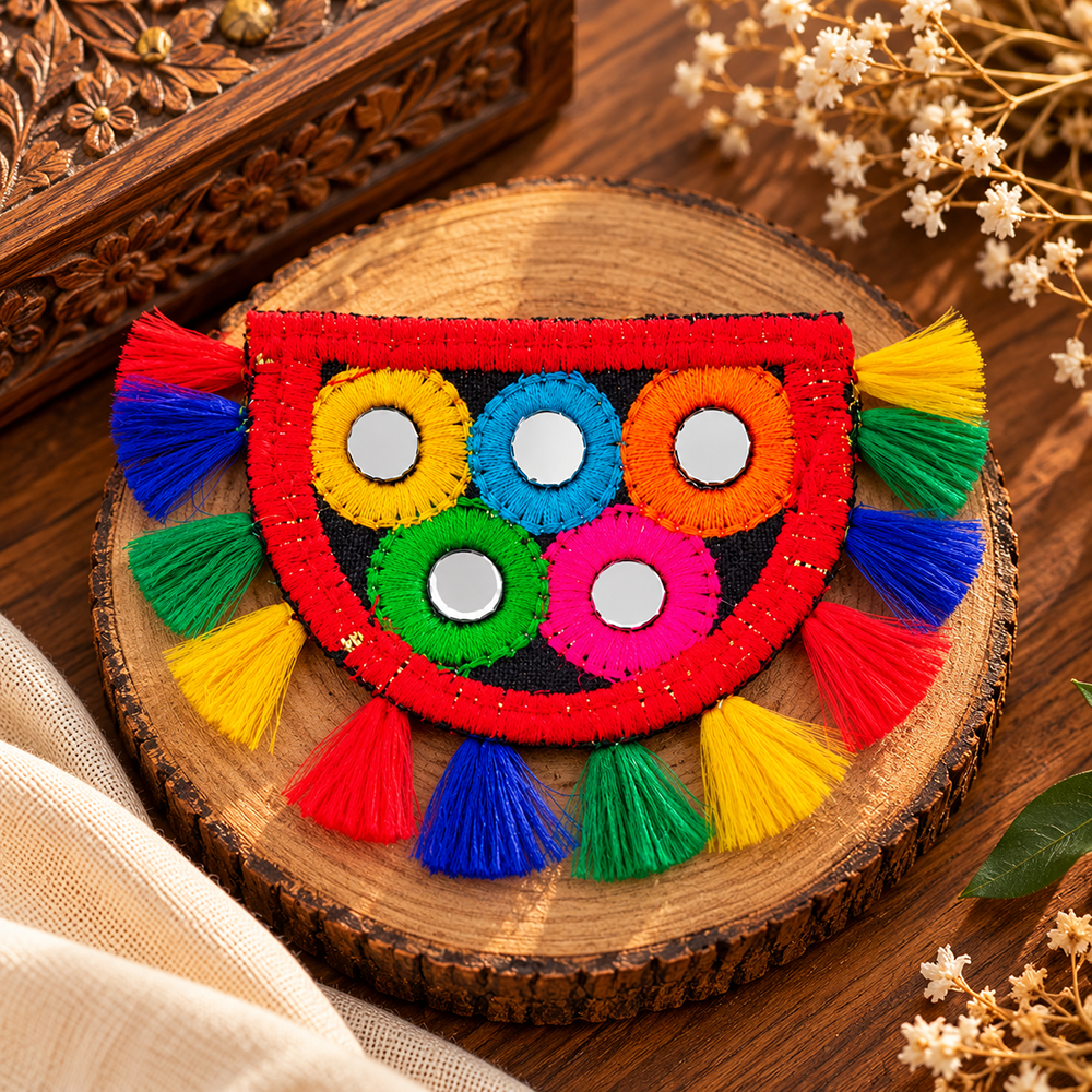 The99Jewel Traditional Mirror Work Hair Clip with Shell & Colourful Tassels Detailing for Women