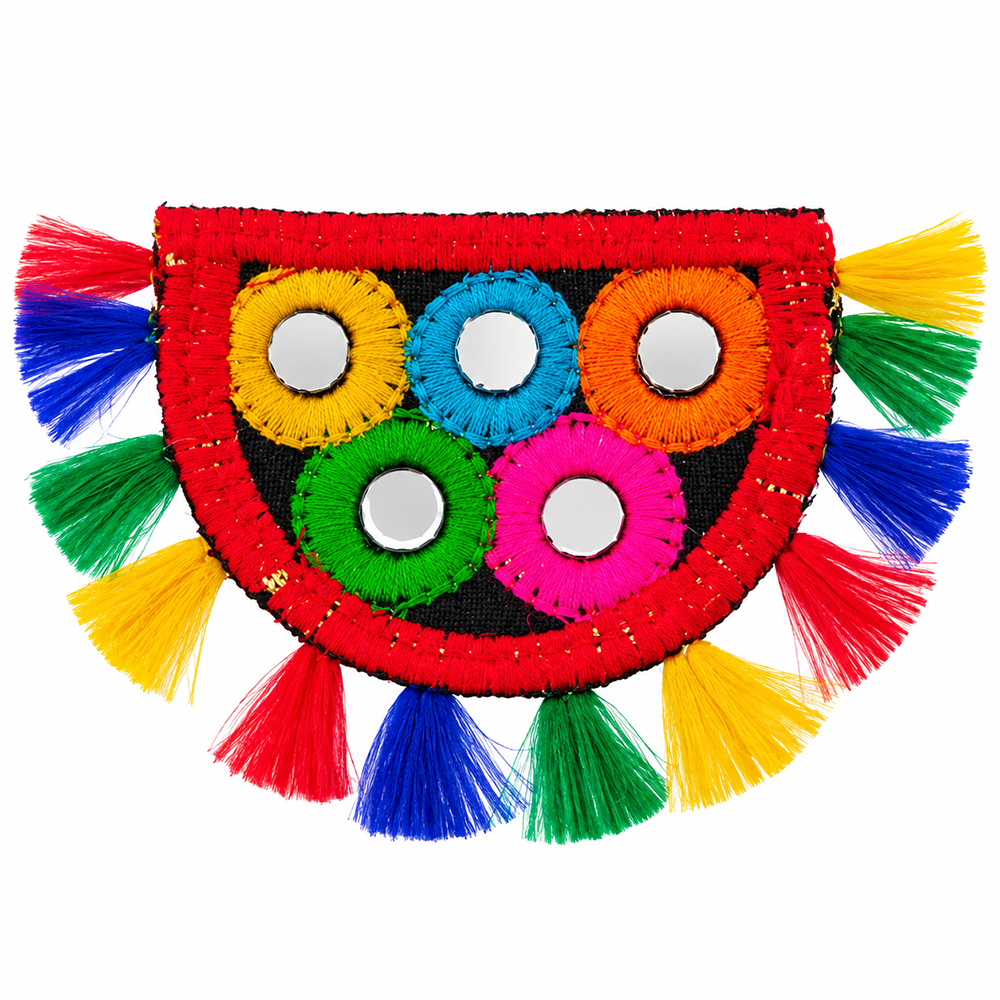 The99Jewel Traditional Mirror Work Hair Clip with Shell & Colourful Tassels Detailing for Women
