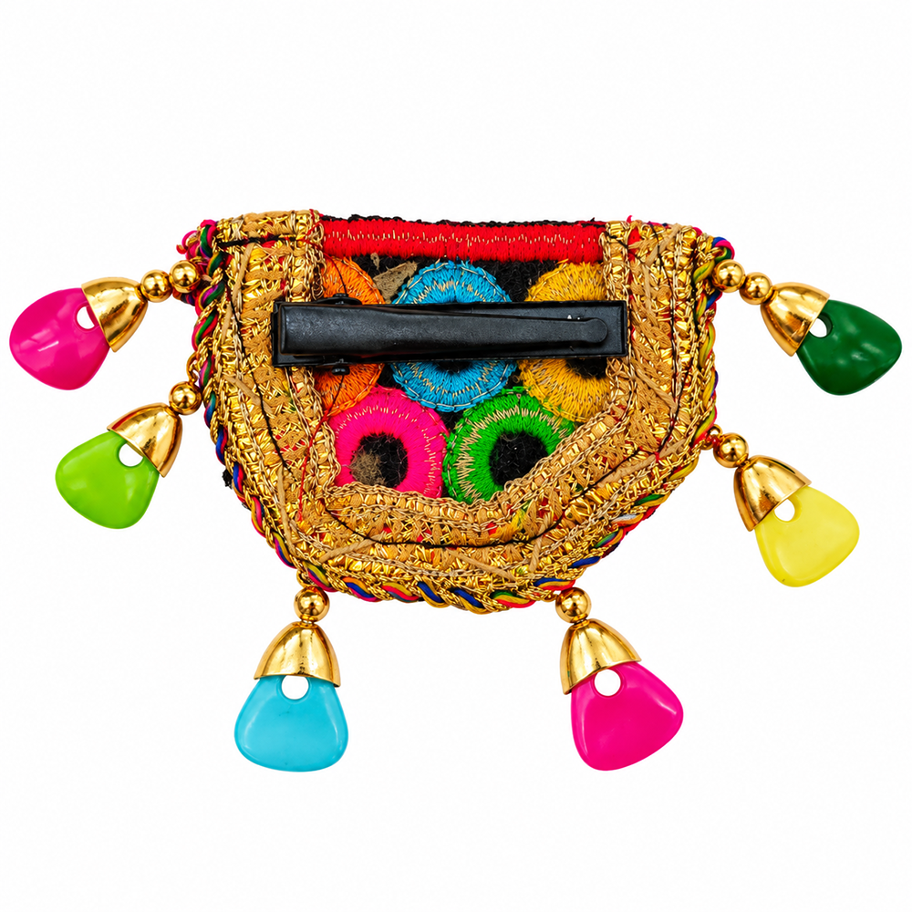 The99Jewel Traditional Mirror Work Hair Clip with Charms & Colourful Thread Detailing for Women