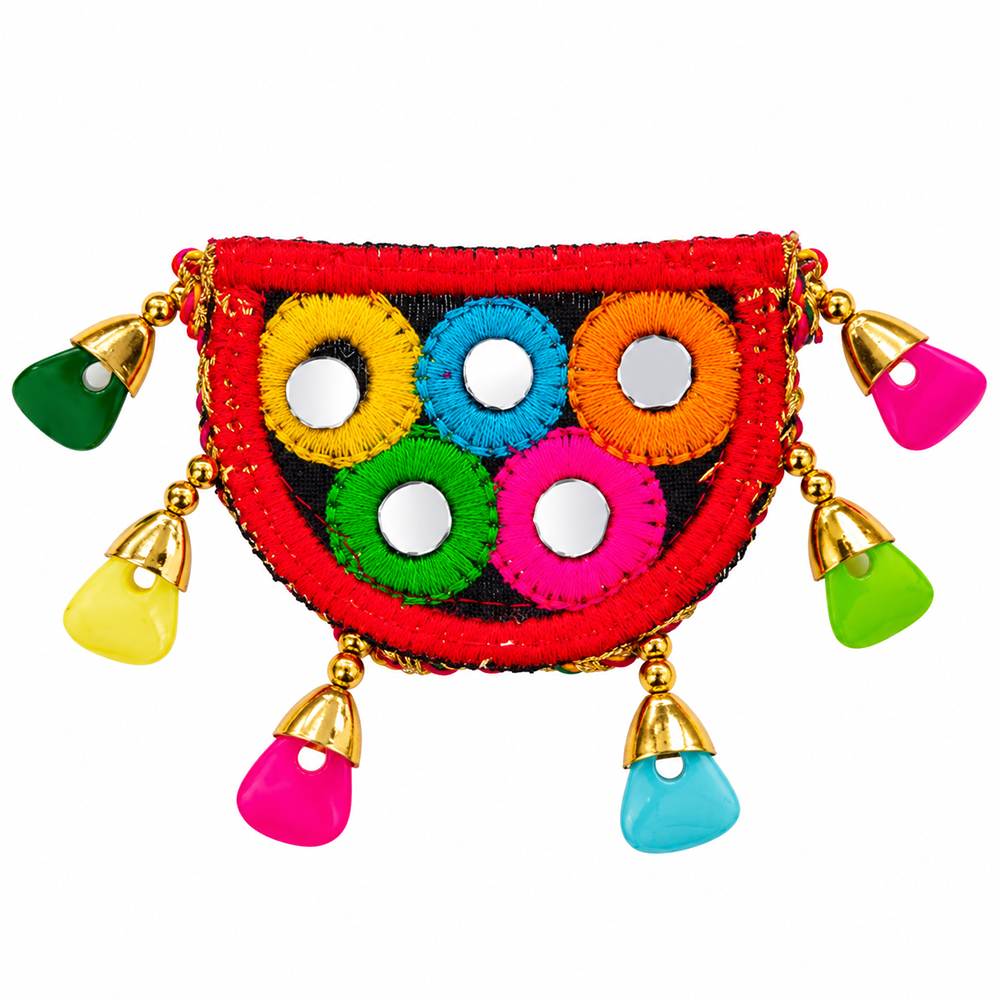 The99Jewel Traditional Mirror Work Hair Clip with Charms & Colourful Thread Detailing for Women