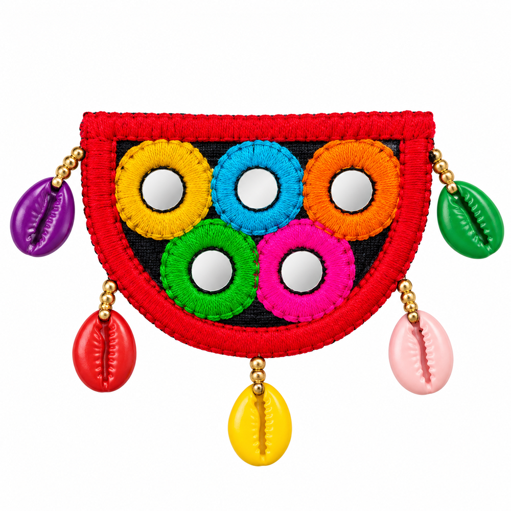 The99Jewel Traditional Mirror Work Hair Clip with Shell & Colourful Thread Detailing for Women