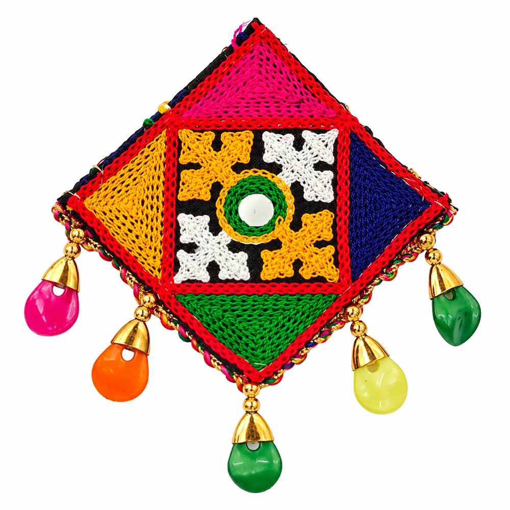 The99Jewel Traditional Mirror Work Hair Clip with Charm & Colourful Thread Detailing for Women