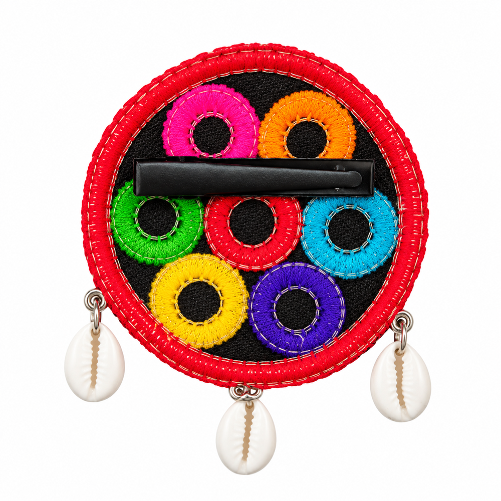 The99Jewel Traditional Mirror Work Hair Clip with Shell & Colourful Thread Detailing for Women
