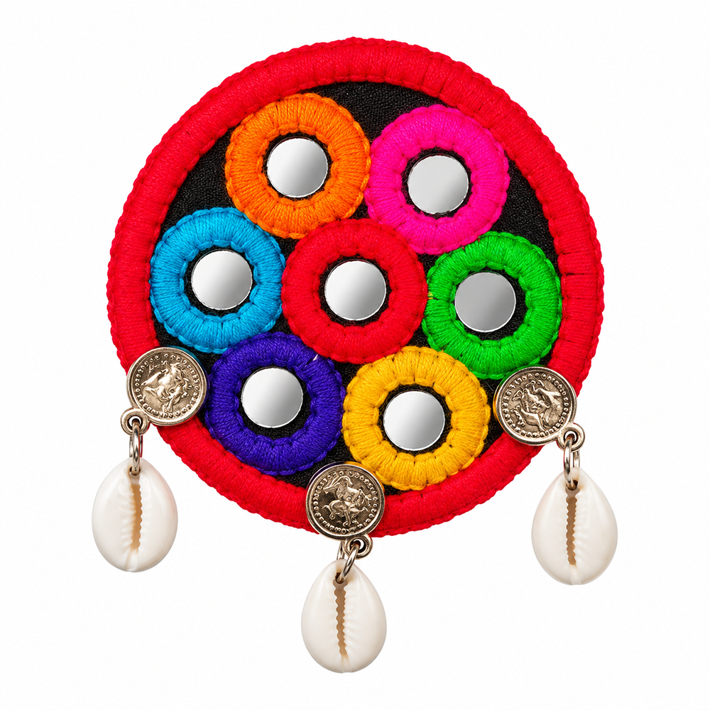 The99Jewel Traditional Mirror Work Hair Clip with Shell & Colourful Thread Detailing for Women