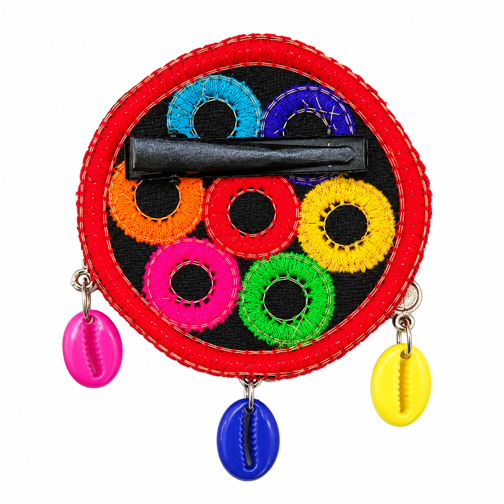 The99Jewel Traditional Mirror Work Hair Clip with Shell & Colourful Thread Detailing for Women