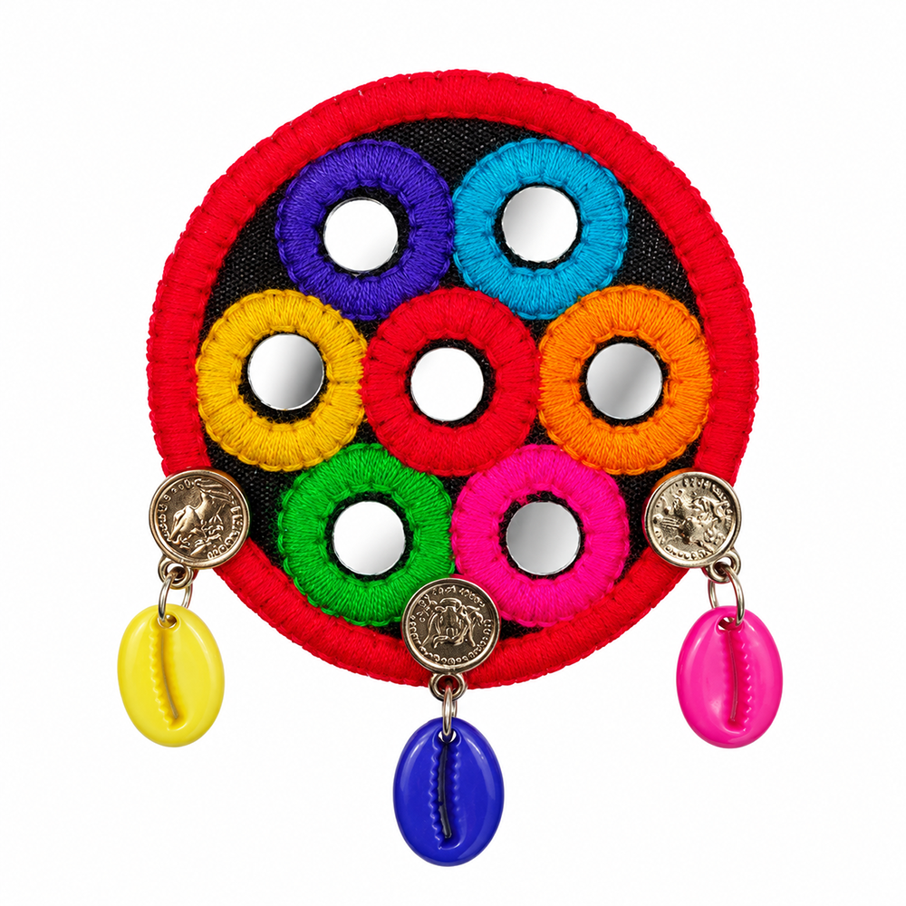 The99Jewel Traditional Mirror Work Hair Clip with Shell & Colourful Thread Detailing for Women
