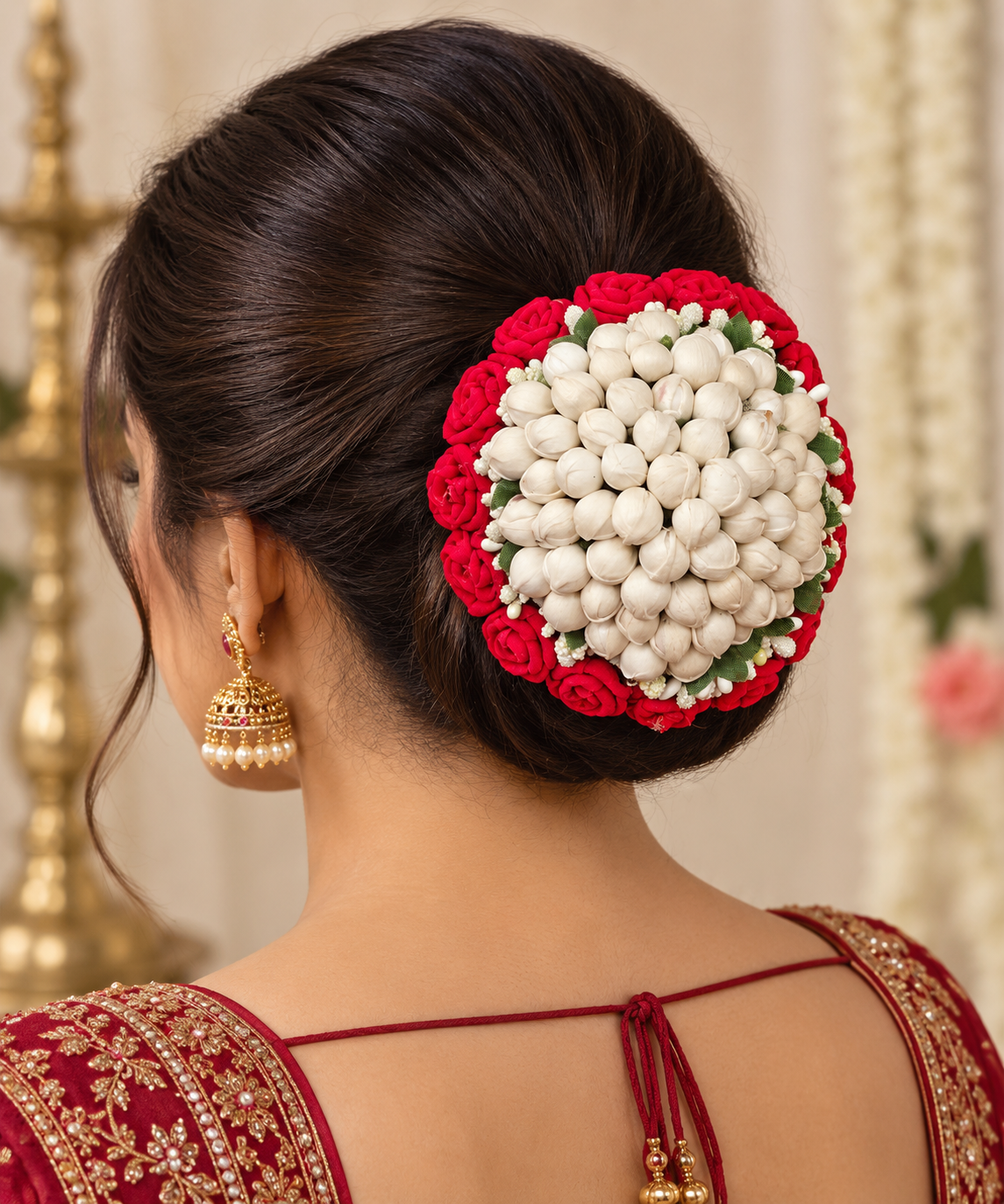 The99Jewel Red And White Floral Bun Hair Accessory For Women