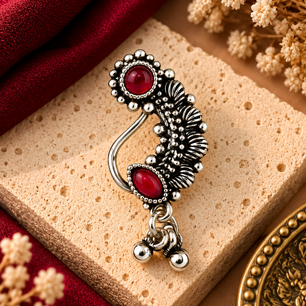The99Jewel Graceful Oxidised Nose Pin | Trendy Traditional Jewellery for Women & Girls