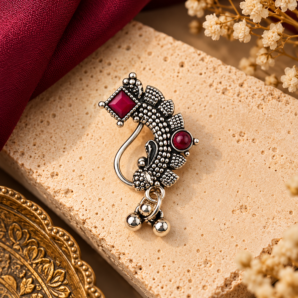 The99Jewel Traditional Designer Nose Pin | Oxidised Plated Ethnic Jewellery for Women