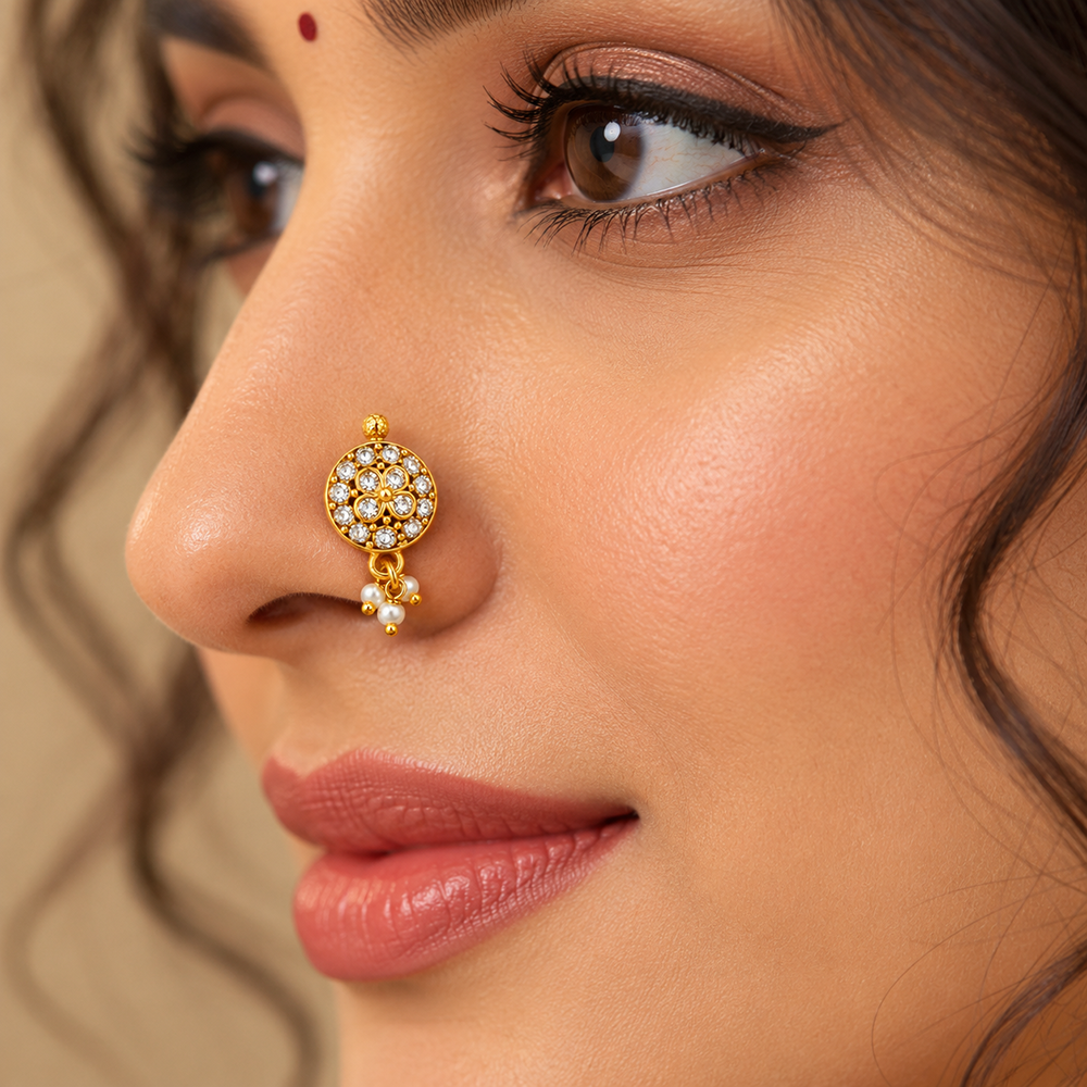 The99Jewel Gold Plated Ethnic Designer Nose Pin with pearl for women