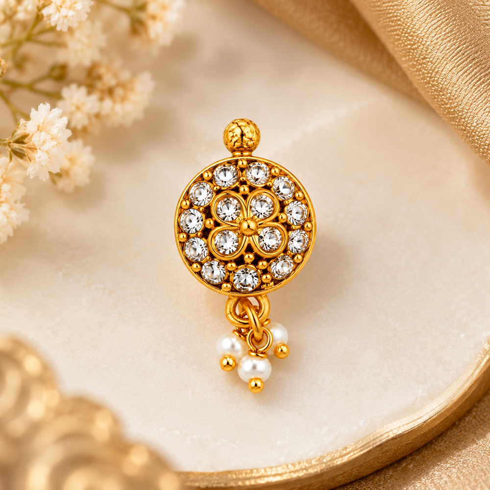 The99Jewel Gold Plated Ethnic Designer Nose Pin with pearl for women
