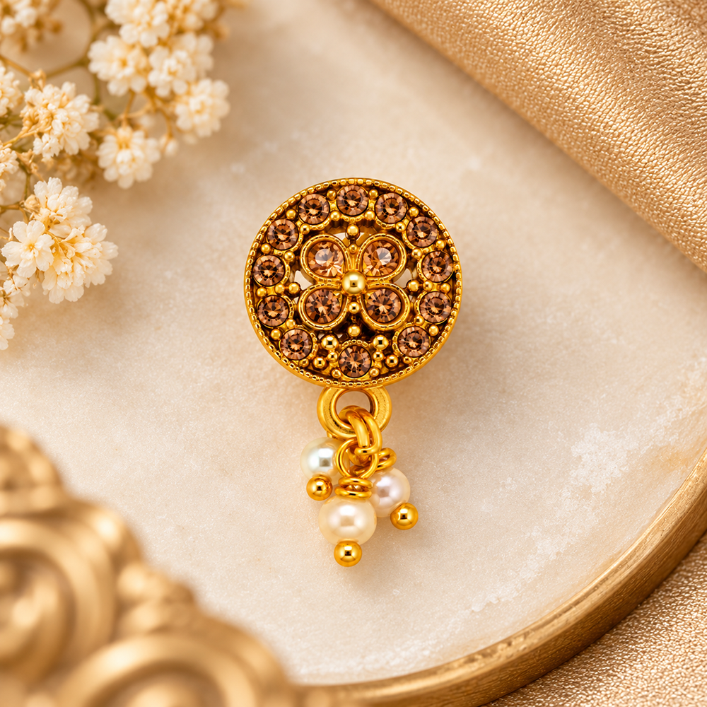 The99Jewel Gold Plated Ethnic Designer Nose Pin with pearl for women
