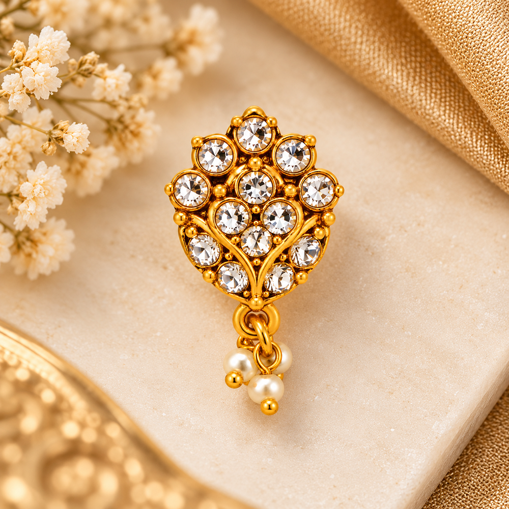 The99Jewel Gold Plated Ethnic Designer Nose Pin with pearl for women
